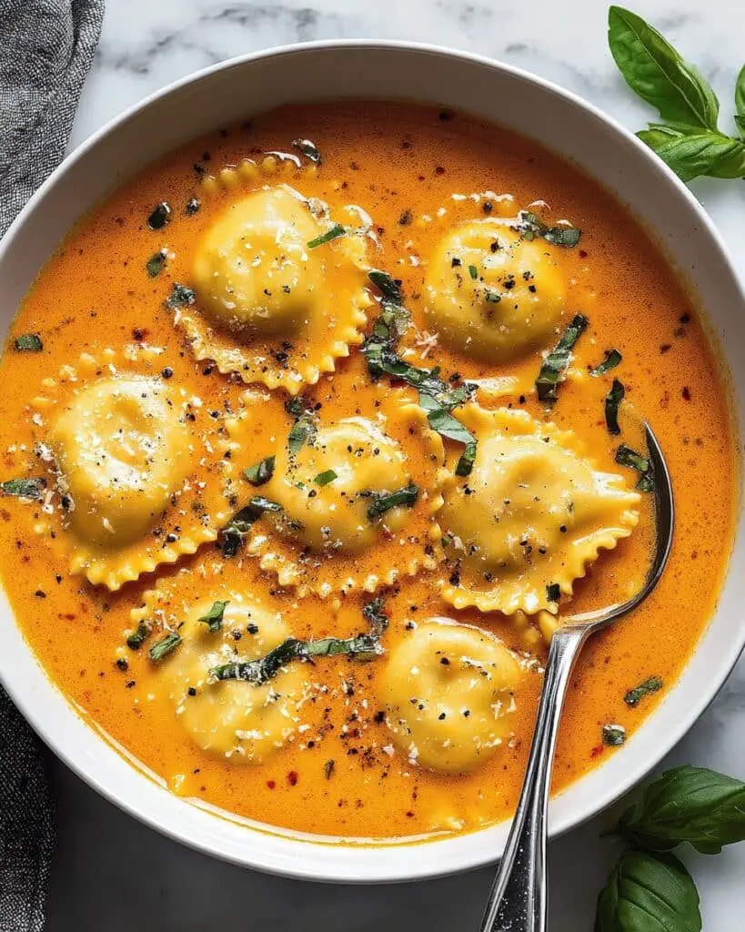 Easy Creamy Tuscan Ravioli Soup Recipe