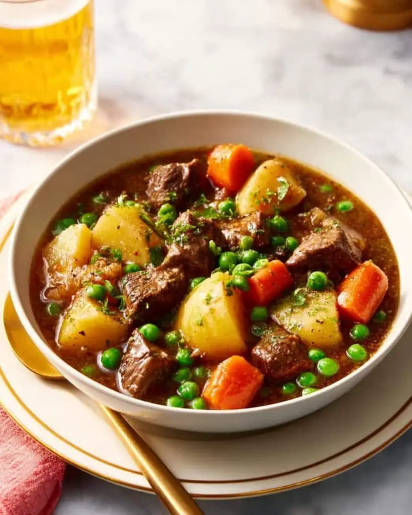 Hearty Beef Stew with Potatoes, Carrots, and Peas Recipe