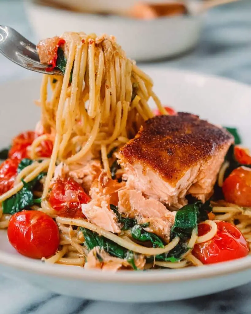 Healthy & Creamy Tuscan Salmon Pasta Recipe