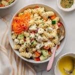 High Protein Chickpea Pasta Salad with Chicken and Veggies Recipe