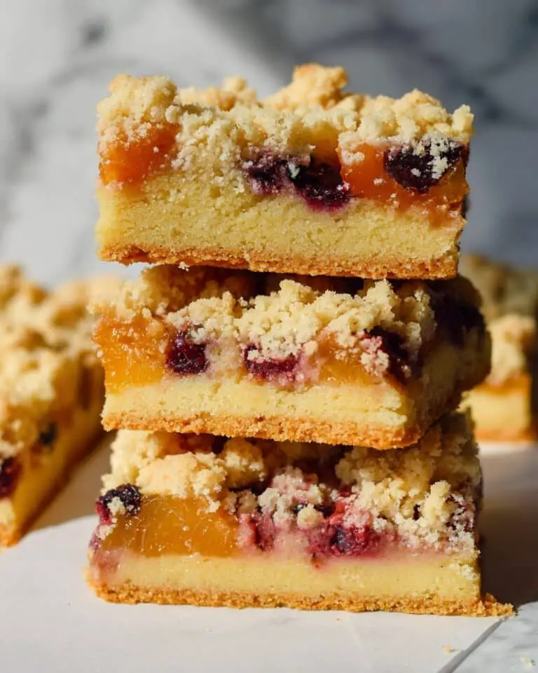 Peach Blueberry Crumble Cake with Custard Sauce Recipe