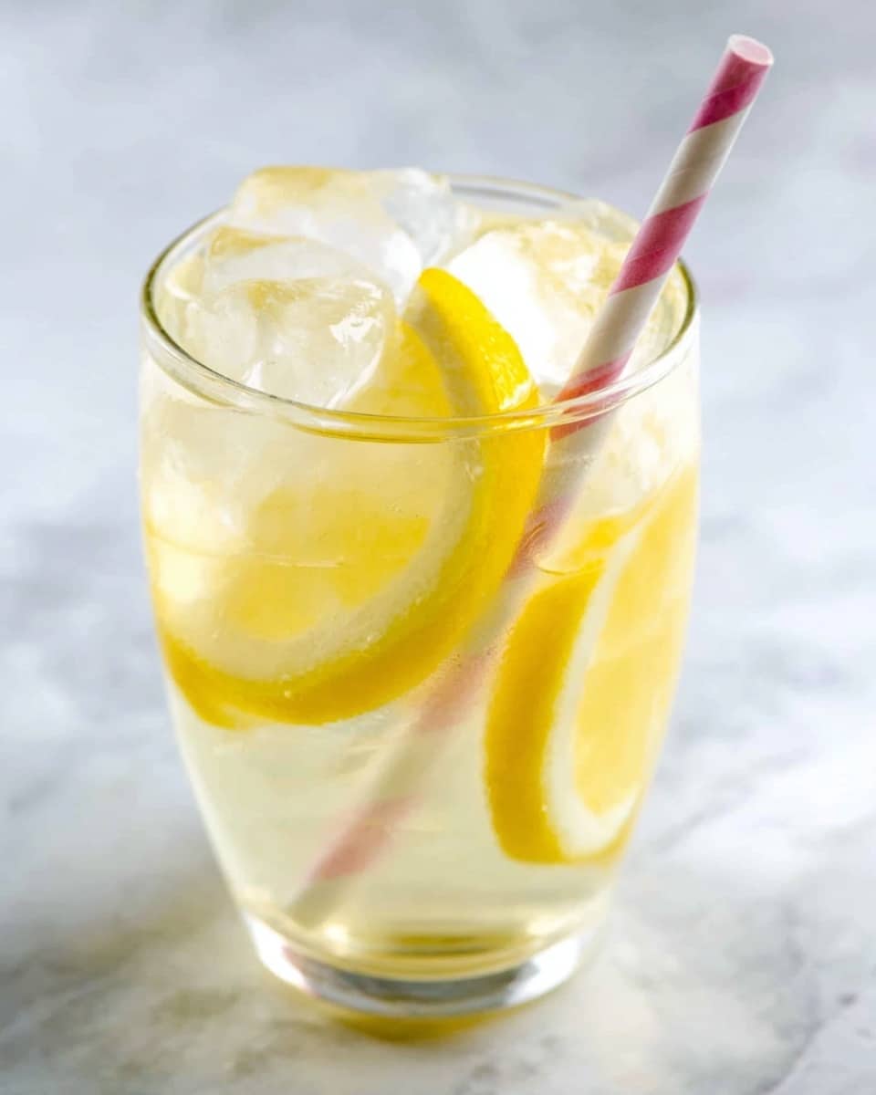 A clear glass pitcher filled with pale yellow lemonade, containing three round orange lemon slices stacked vertically inside. On top of the lemonade, there are bright green mint leaves floating as a garnish. A light brown wooden stirrer sticks out from the pitcher on the right side. The pitcher sits on a white marbled surface, with two halved lemons placed nearby, one upright and one lying flat. The bright lighting highlights the freshness and coolness of the drink. photo taken with an iphone --ar 4:5 --v 7