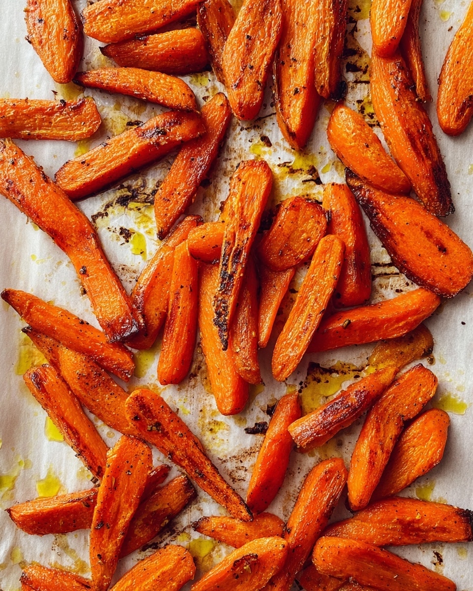 The image shows many pieces of roasted carrot slices scattered on stained parchment paper with dark brown grill marks and some yellow oil drops. The carrot pieces vary in size and shape, mostly long and slightly curved, with a bright orange color and a shiny, slightly wrinkled texture from roasting. The background below the paper is a white marbled texture. photo taken with an iphone --ar 4:5 --v 7