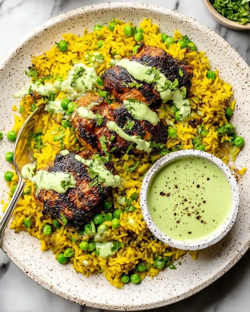Peruvian Chicken and Rice with Green Sauce Recipe
