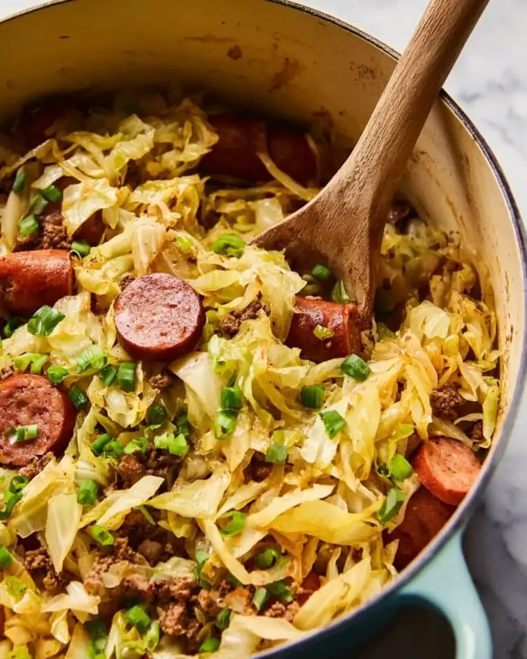 Dirty Cajun Cabbage with Andouille Sausage and Ground Beef Recipe