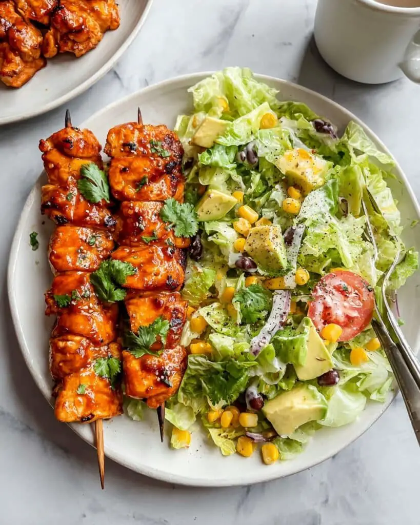 BBQ Chicken Skewer Salad with Herby Ranch Dressing Recipe