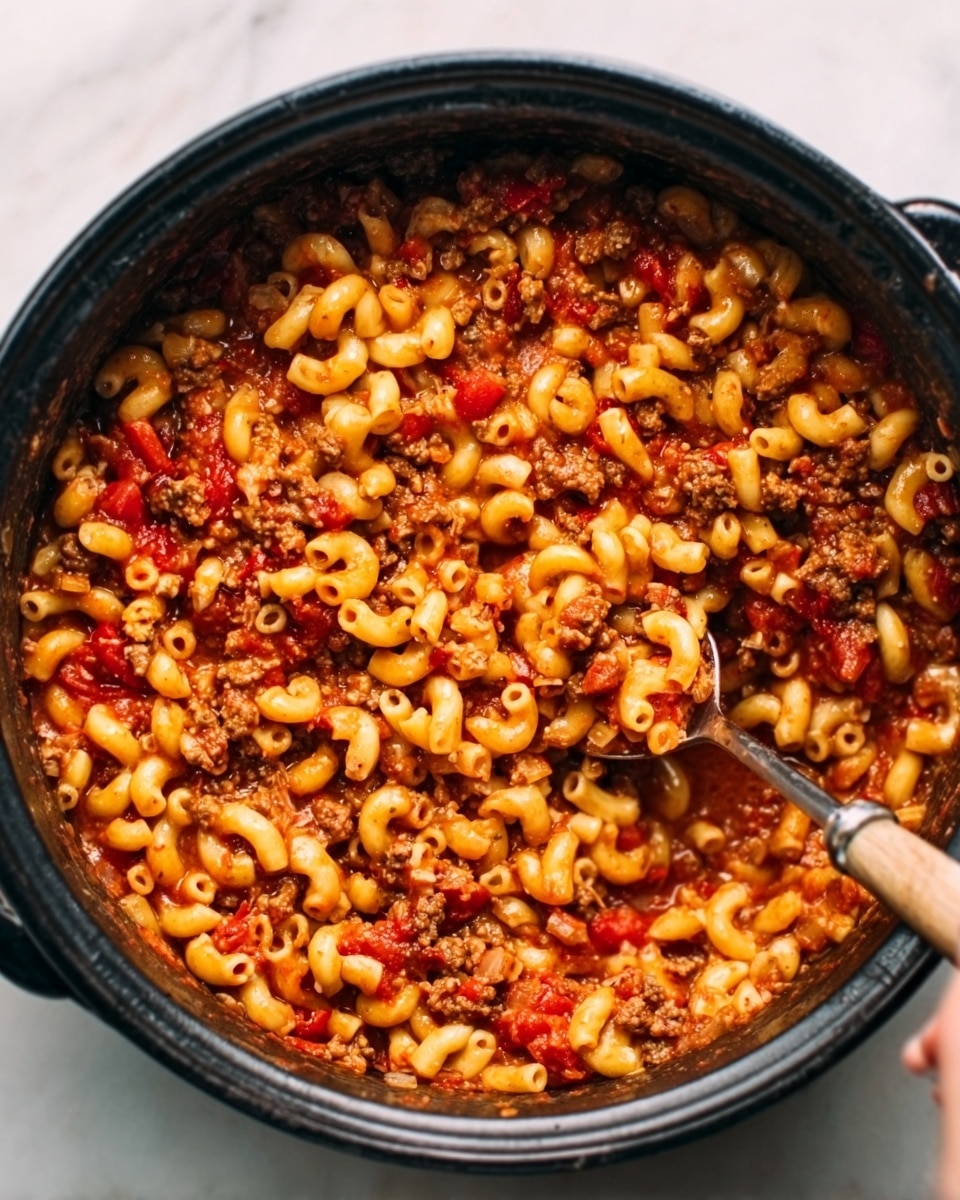 The image shows a close-up of a white bowl filled with a mixture of cooked ground meat, small round pasta, and tomato sauce. The delicious deep red sauce covers the pasta and meat, which are well mixed. Some orange lentils or beans are also visible within the mixture, adding more color and texture. The food looks hot and fresh, with the white marbled surface barely visible behind the bowl. photo taken with an iphone --ar 4:5 --v 7