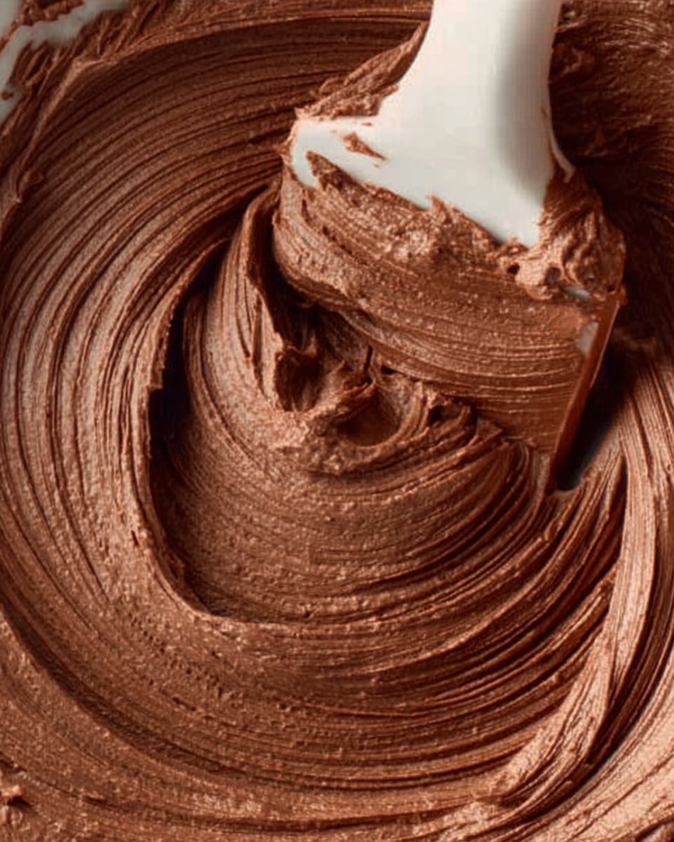 The image shows a thick, smooth chocolate mixture with a rich brown color swirling around a white spatula. The chocolate has a soft and creamy texture with fine lines where it has been stirred, creating a spiral pattern. The background is a white marbled texture, highlighting the chocolate and spatula clearly. The spatula is partially buried in the chocolate, lifting a dense portion of the mixture. photo taken with an iphone --ar 4:5 --v 7