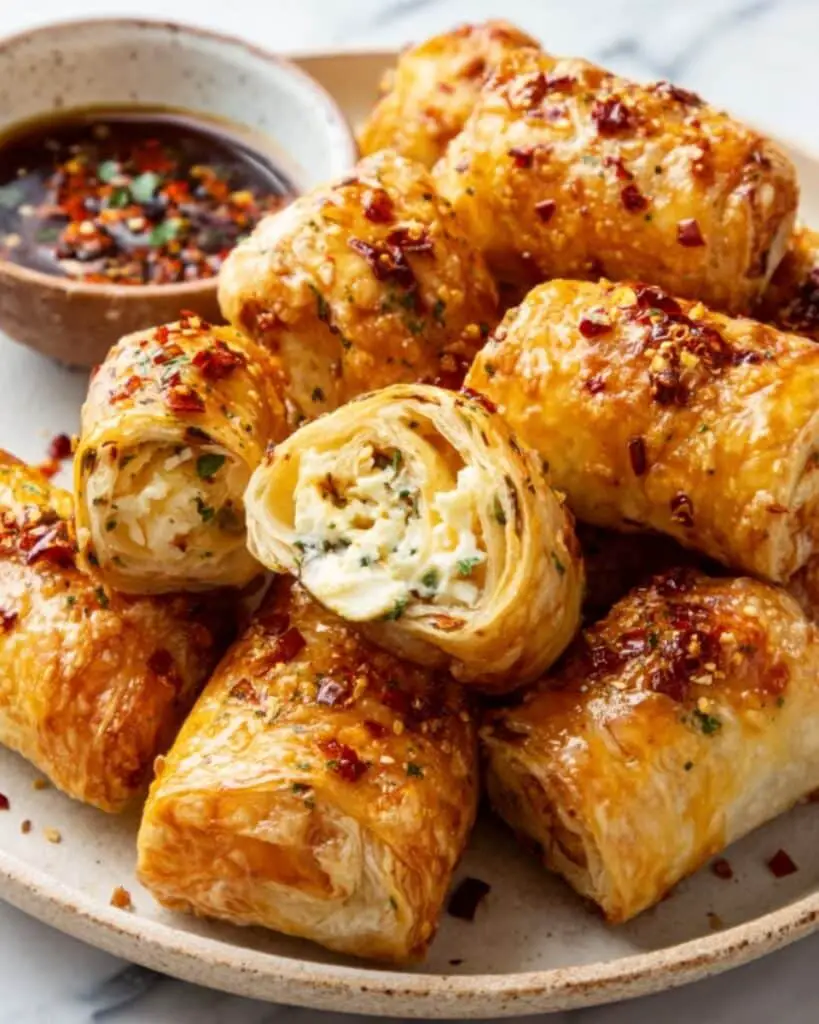Oven Fried Feta Rolls with Chili Honey Recipe