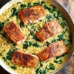 One Skillet Lemon Parmesan Salmon with Orzo Recipe