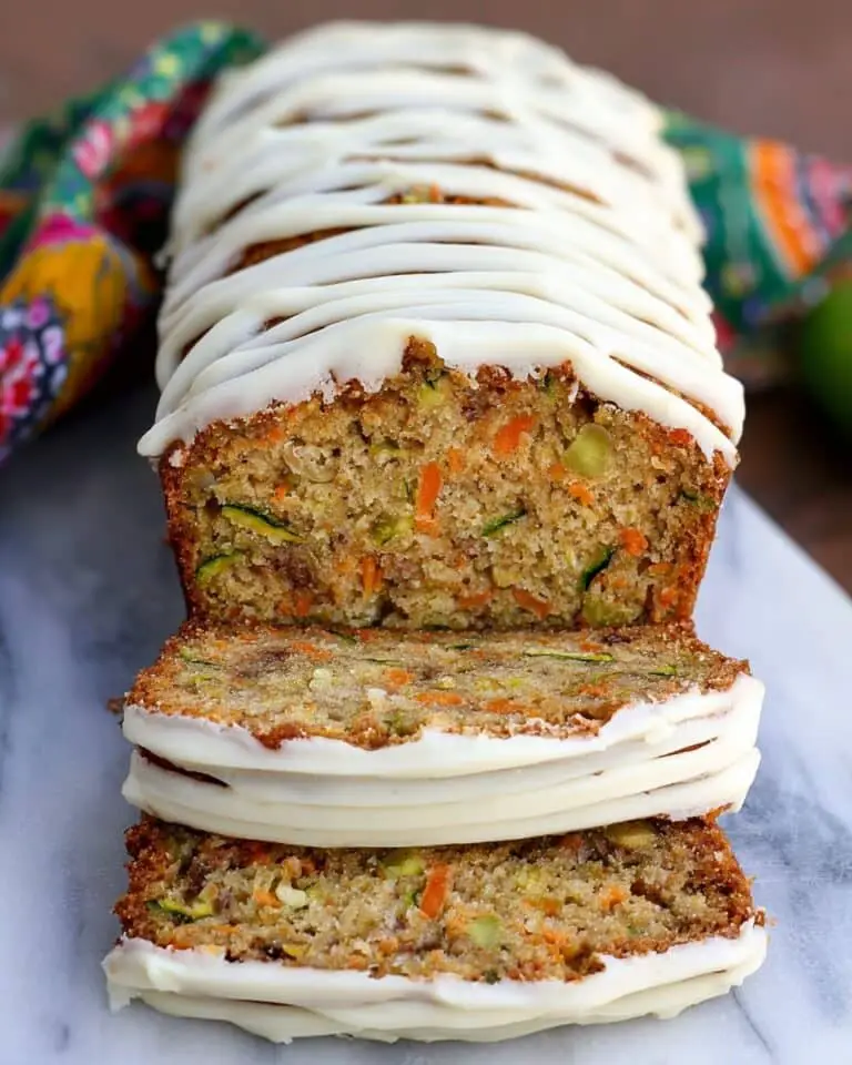 Carrot Apple Zucchini Bread with Cream Cheese Glaze Recipe