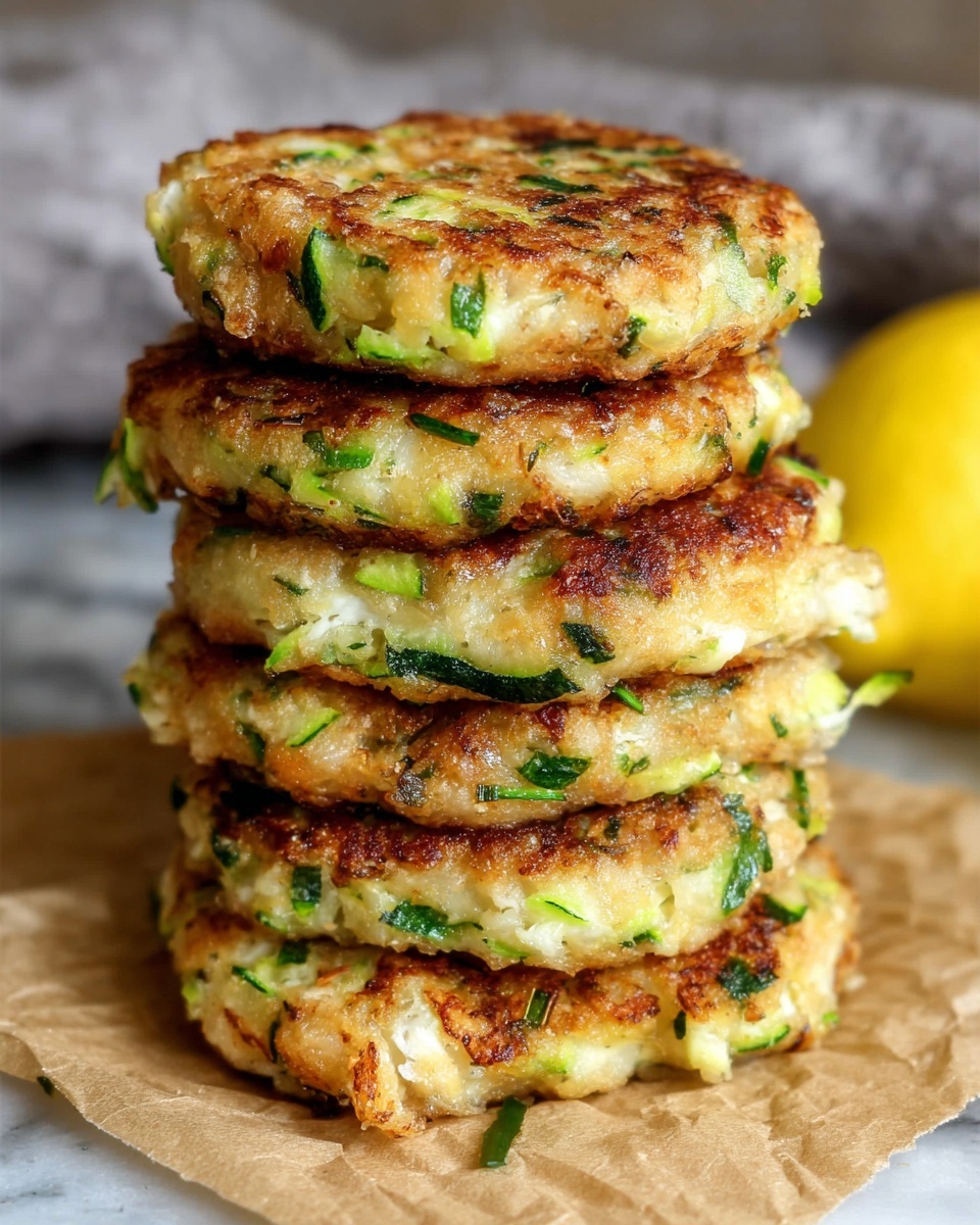 A white oval dish filled with 15 golden brown round patties stacked in three loose layers, showing a slightly crispy texture with bits of green herbs and small white pieces inside. In the top left corner, a small round white bowl holds a creamy white sauce drizzled with a yellow oil and sprinkled with green herbs. A half lemon wedge with bright yellow skin is placed in the top right corner next to the patties. The dish is set on a wooden board with a white marbled background. photo taken with an iphone --ar 4:5 --v 7