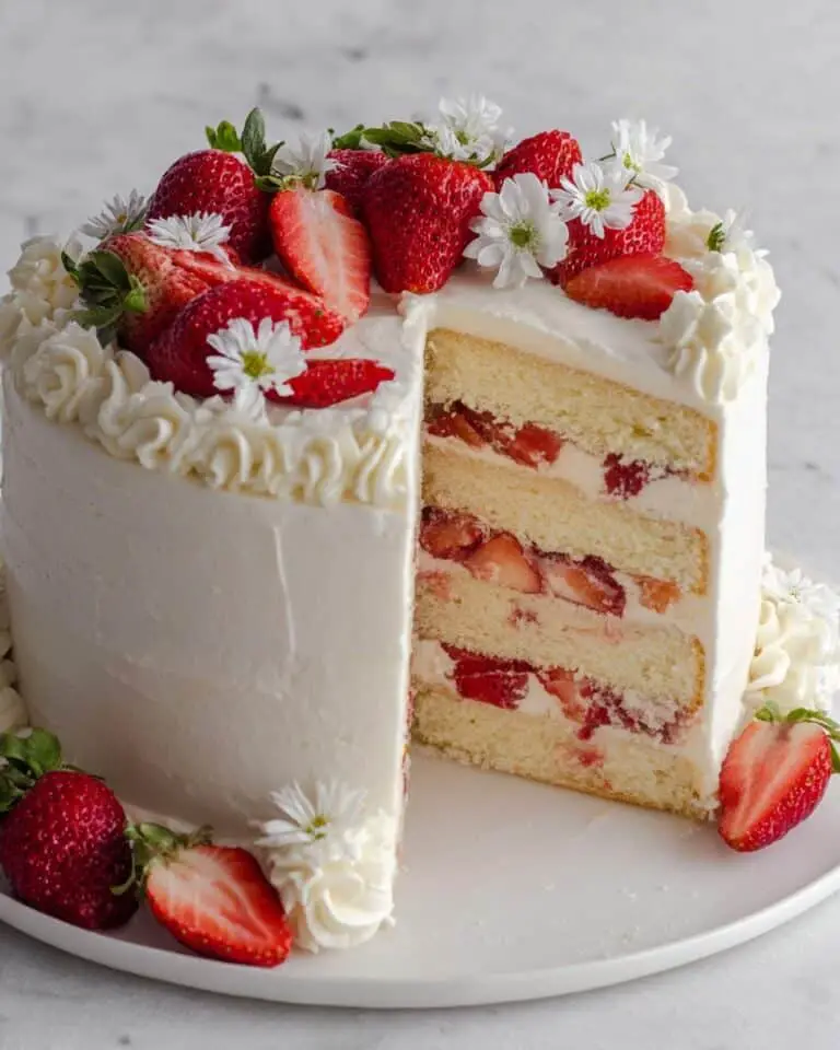 Strawberry Vanilla Cake with Fresh Strawberry Filling and Cream Cheese Frosting Recipe