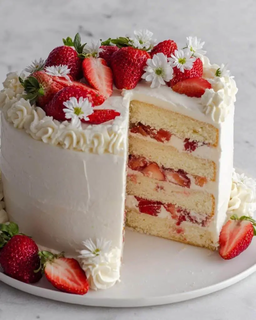 Strawberry Vanilla Cake with Fresh Strawberry Filling and Cream Cheese Frosting Recipe
