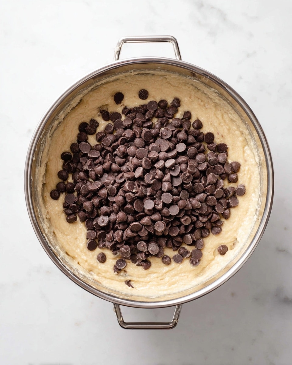 The image shows nine ingredients carefully arranged on a smooth beige surface. At the top left, a light wooden bowl holds a mound of white flour. Next to it on the right, a small white bowl is filled with dark brown cocoa powder. Below the cocoa powder is a small white bowl with a pile of fine white powder, likely baking soda. A tiny light wooden bowl with coarse white salt is near the center. Below the salt is a clear glass bowl filled with bright yellow melted butter. To the right of the butter is a light wooden bowl holding light brown sugar with a small scoop on top. A cluster of four ripe bananas with brown spots sits in a light gray bowl near the bottom left. Below the bananas is a small white bowl with one white egg. At the bottom right, a light gray plate holds dark chocolate chips. Near the bottom left, a small stainless steel cup contains a dark amber liquid, possibly vanilla. All items rest on a plain beige surface with soft lighting showing clear textures and colors photo taken with an iphone --ar 4:5 --v 7