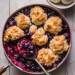 Blueberry Skillet Cobbler with Fluffy Biscuit Topping and Vanilla Ice Cream Recipe