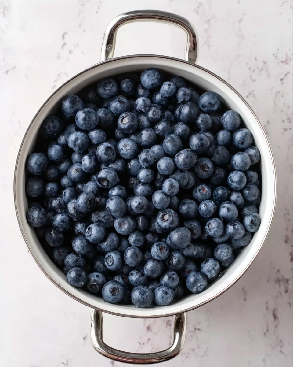 A white pot filled to the top with many fresh blueberries, all round and deep blue with a slight shine. The blueberries have a smooth texture, tightly packed without any other items in the pot. The pot has two metal handles on each side and is placed on a white marbled surface. Photo taken with an iphone --ar 4:5 --v 7