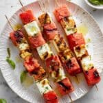 Watermelon Halloumi Skewers with Mint Basil Oil Recipe