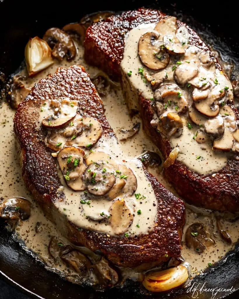 Pan Seared Garlic Butter Steak & Mushroom Cream Sauce Recipe