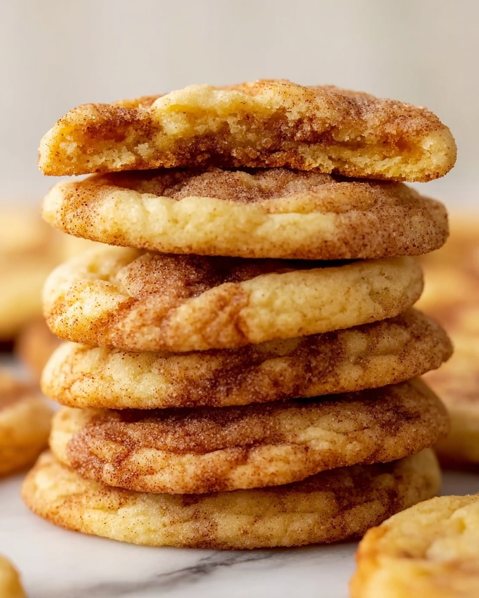 A stack of seven soft, round cookies with a golden-brown color, showing a slightly cracked and crumbly texture on top. The cookies have visible swirls of a cinnamon-brown filling inside, giving them a marbled look. The edges are slightly darker and crispier, while the inside looks soft and moist. The cookies sit on a white marbled surface. Photo taken with an iphone --ar 4:5 --v 7