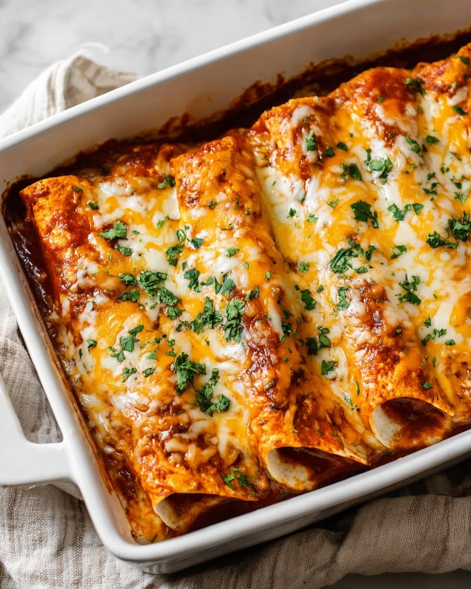 The image shows a white plate with one enchilada covered in a thick red sauce and melted yellow cheese on top. The enchilada is garnished with small green cilantro leaves and thin white sauce lines drizzled across it. On the right side of the plate sits a wedge of lime with some more cilantro leaves scattered around. In the background, there is a white bowl filled with a creamy white sauce and a white rectangular dish with more enchiladas. The entire setting is on a white marbled surface, and there is a gold fork placed next to the enchilada. photo taken with an iphone --ar 4:5 --v 7
