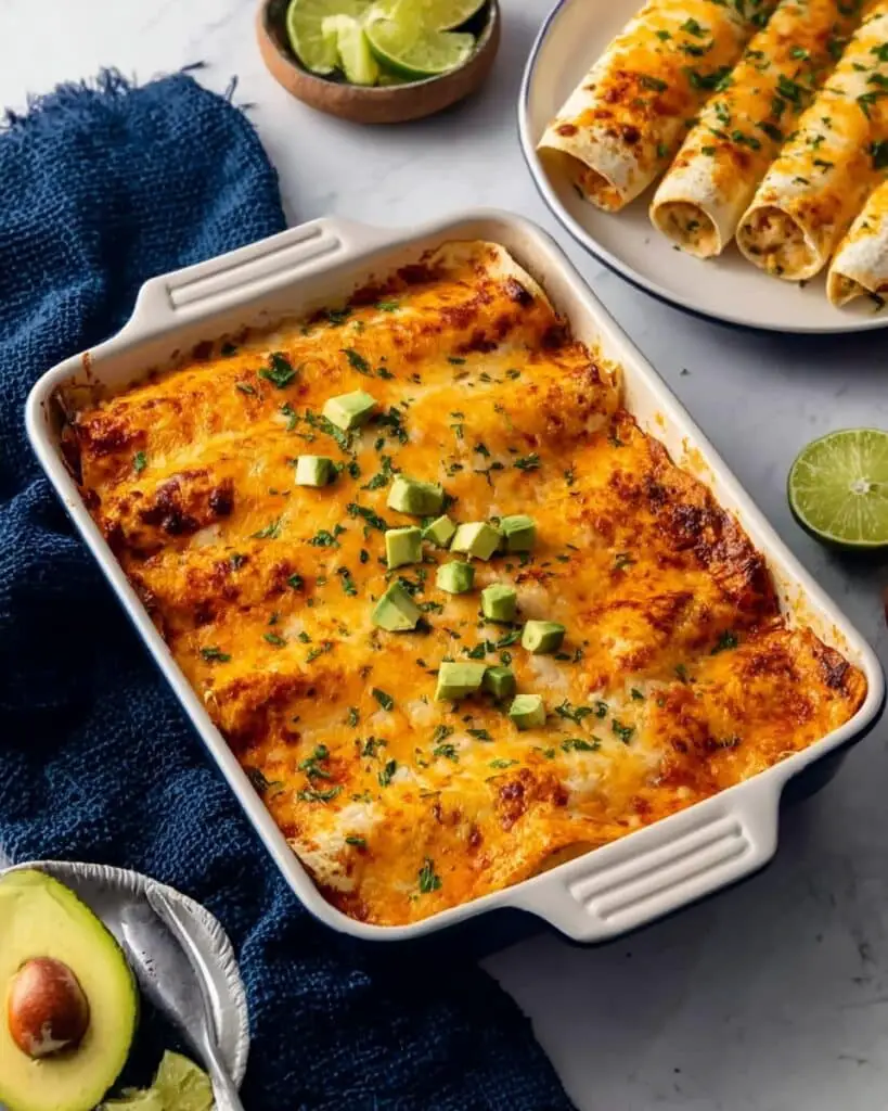 Creamy Chicken Enchiladas with Salsa Verde and Sautéed Vegetables Recipe