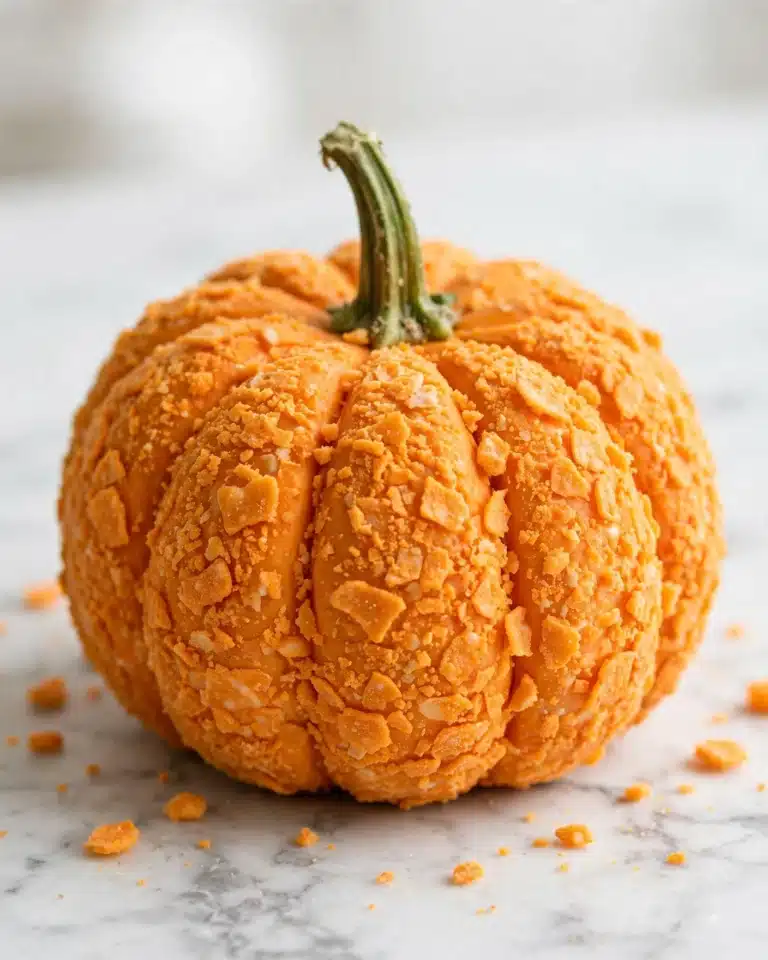 Pumpkin-Shaped Cheese Ball with Nacho Chips and Bell Pepper Stem Recipe