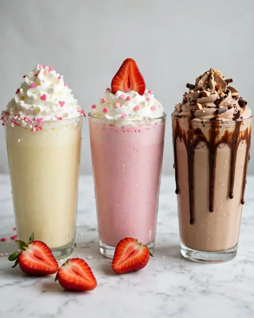 Homemade Multi-Flavor Milkshake with Whipped Cream and Toppings Recipe