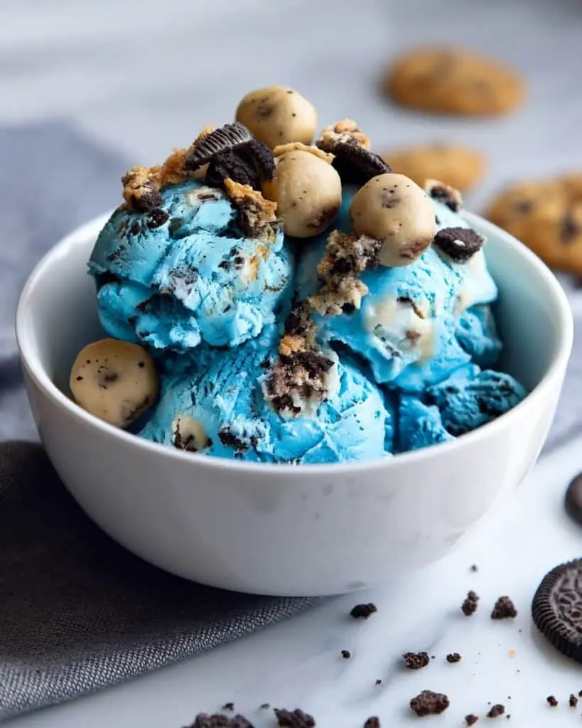 Cookie Monster Ice Cream with Cookie Dough and Oreo Chips Recipe