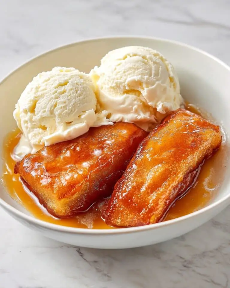 Crescent Apple Dumplings with Cinnamon Sugar Sauce and Vanilla Ice Cream Recipe