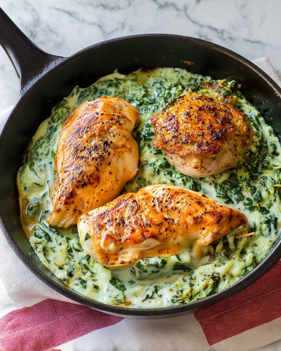 A white plate holds two stuffed chicken pieces with a golden-brown, seasoned top layer. One piece is whole, and the other is held up by a fork, showing three layers inside: the smooth, cooked chicken outer layer, a creamy white middle layer mixed with green spinach, and a slightly melted cheese texture that drips gently. The plate rests on a red and white cloth over a white marbled surface. Photo taken with an iphone --ar 4:5 --v 7