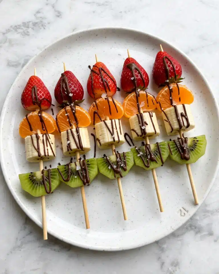 Rainbow Fruit Skewers with Dark Chocolate Drizzle Recipe