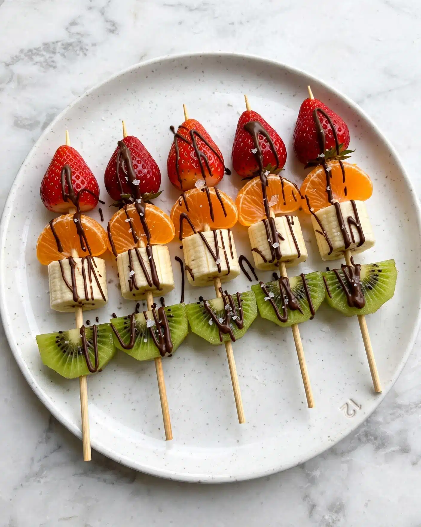 Rainbow Fruit Skewers with Dark Chocolate Drizzle Recipe