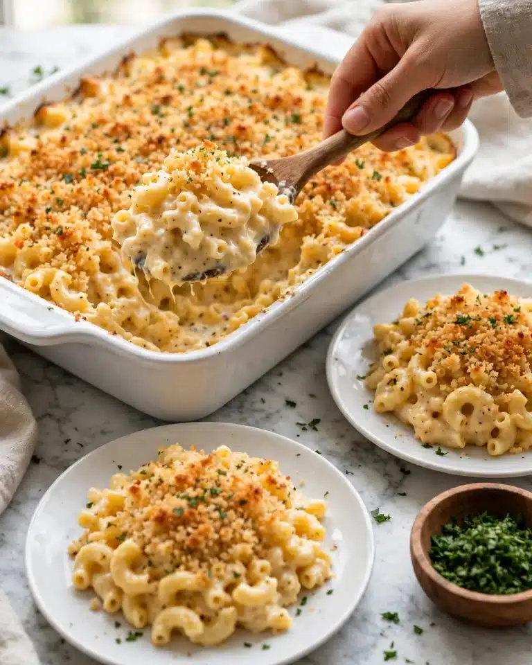 Creamy Baked Mac and Cheese with Roasted Garlic Recipe