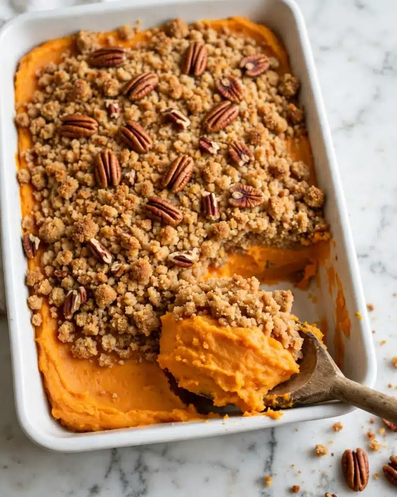 Sweet Potato Casserole with Pecan and Cranberry Topping Recipe