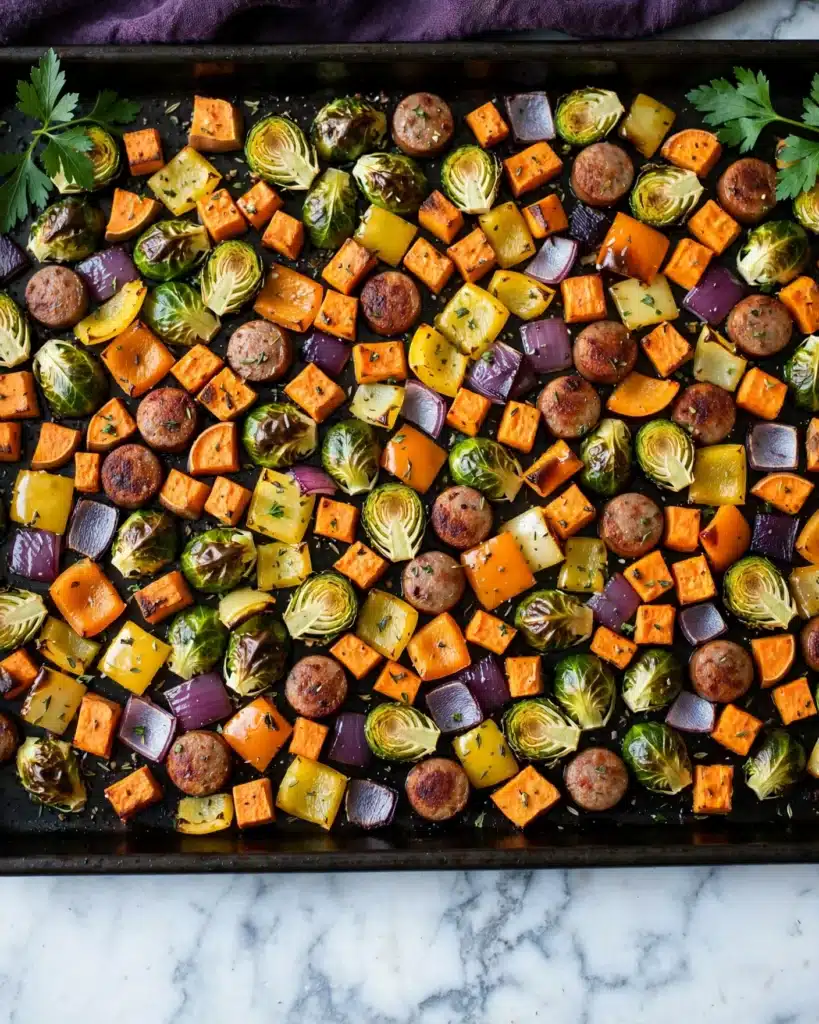 Autumn Sausage Veggie and Apple Sheet Pan Dinner Recipe